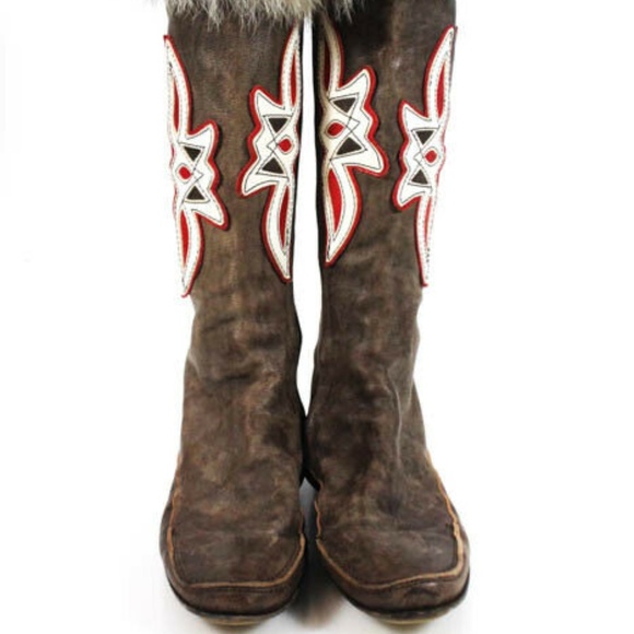 Miss Trish of Capri Brown Rare Fur Knee High Boots - Picture 4 of 7